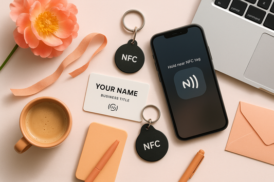 phone and NFC Tag laying on the table